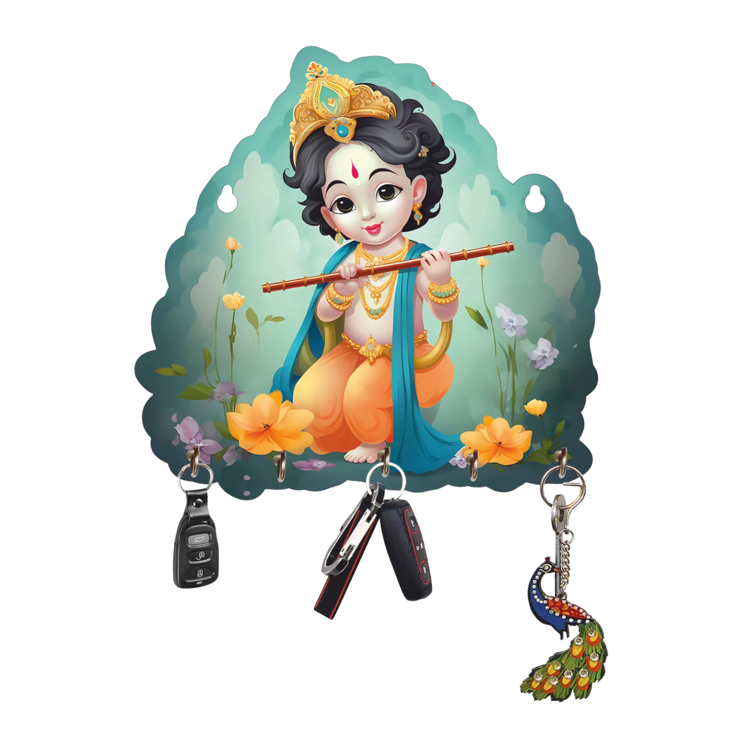 Porte-clés Krishna pour la décoration intérieure, article de décoration intérieure, porte-clés mural, porte-clés en bois pour le bureau (25 cm)