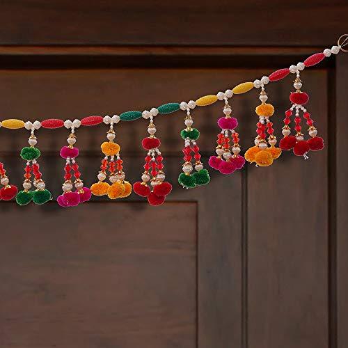 Toran de porte artisanal en perles colorées de qualité supérieure pour la décoration de la maison et de Diwali (multicolore) - 36 pouces