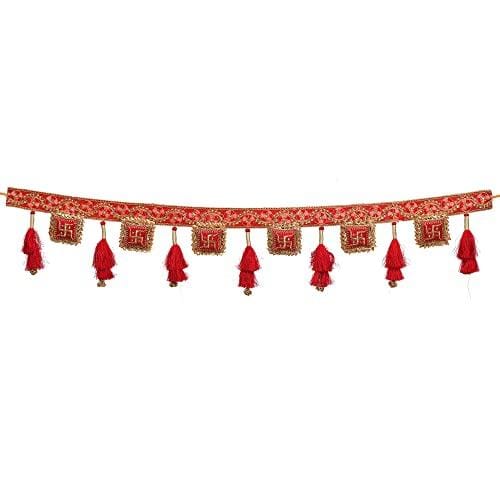 Pendentif de porte/banderole/toran fait à la main avec perles en plastique traditionnelles de qualité supérieure Swastika pour porte, banderole traditionnelle pour porte, longueur 43 pouces, multicolore