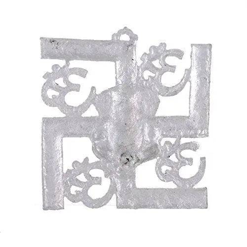 Décoration Murale Seigneur Ganesha sur Swastika avec Om – 22,86 cm (Aluminium, Argent)