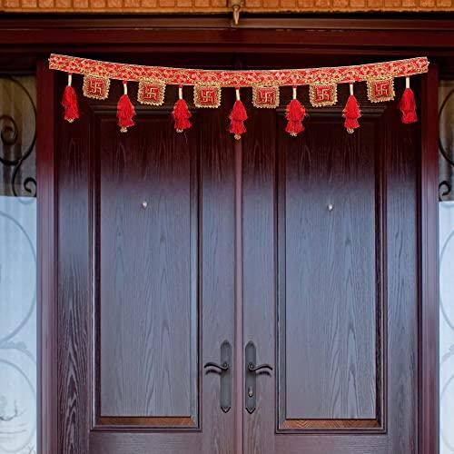 Pendentif de porte/banderole/toran fait à la main avec perles en plastique traditionnelles de qualité supérieure Swastika pour porte, banderole traditionnelle pour porte, longueur 43 pouces, multicolore