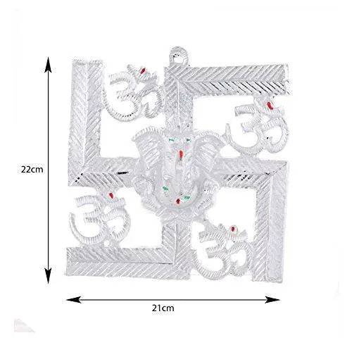 Décoration Murale Seigneur Ganesha sur Swastika avec Om – 22,86 cm (Aluminium, Argent)