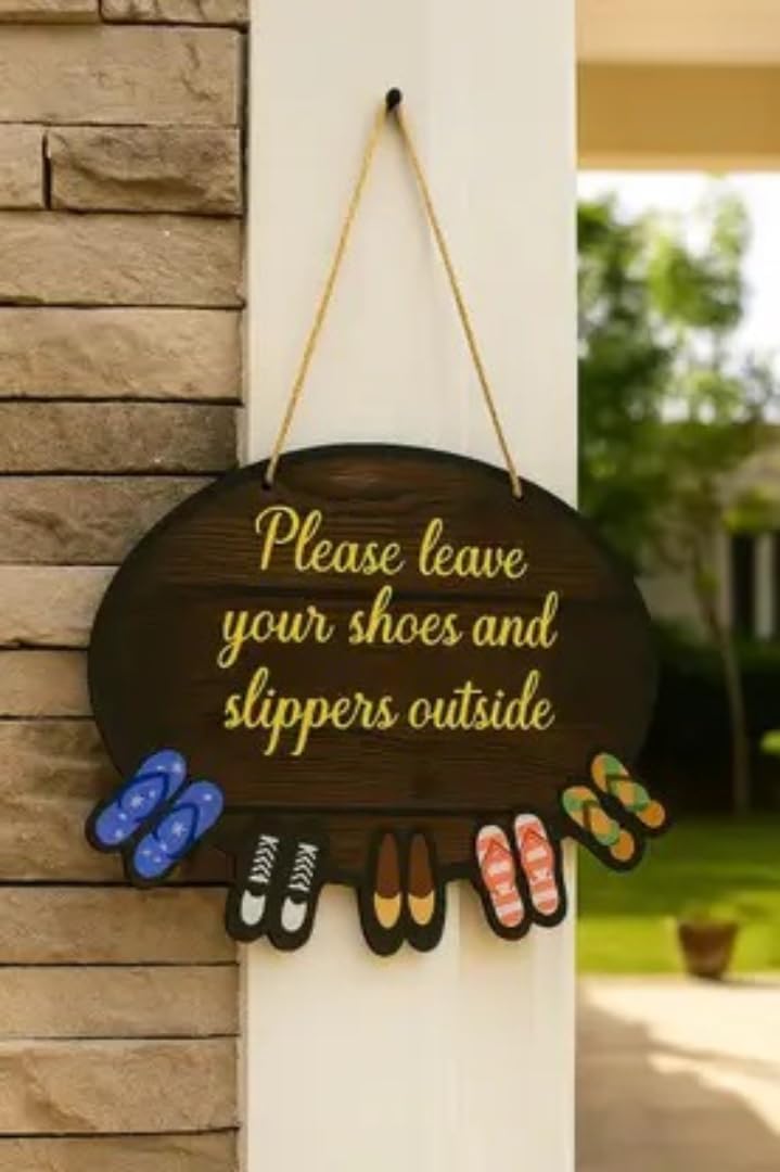Décoration murale en bois de qualité supérieure, motif « Veuillez laisser vos chaussures et chaussons à l'extérieur », pour la décoration de bureau, Décoration murale de porte