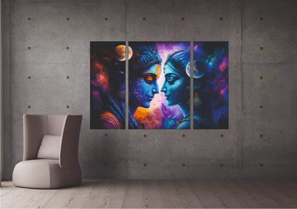 Article cadeau religieux décoratif auto-adhésif en MDF imprimé UV Premium Radha Krishna, Peintures murales en bois Radha Krishna pour la maison et le salon - 22,52 x 15 pouces, Multi