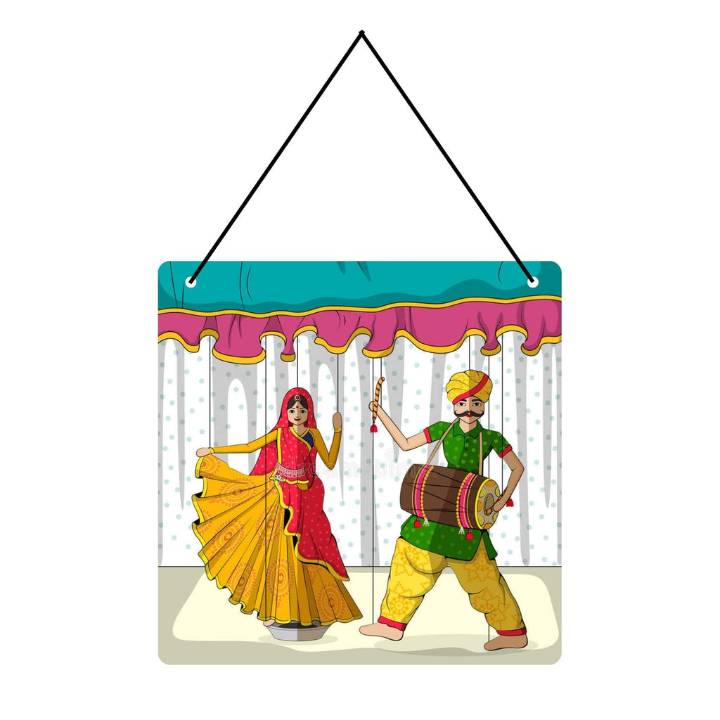 Décoration murale décorative de danse rajasthanie en bois pour le salon | Décoration murale rajasthanie | Art mural pour hall | Sculpture murale en MDF – 9,5 pouces