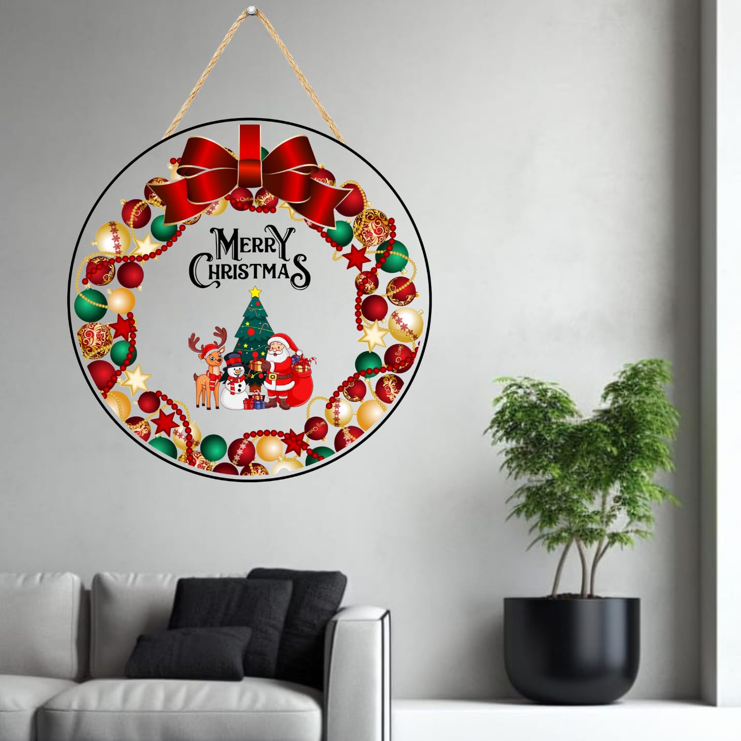 Guirlande murale/de porte d'entrée imprimée "Joyeux Noël" de style ancien pour la maison et les décorations de Noël (10 pouces)