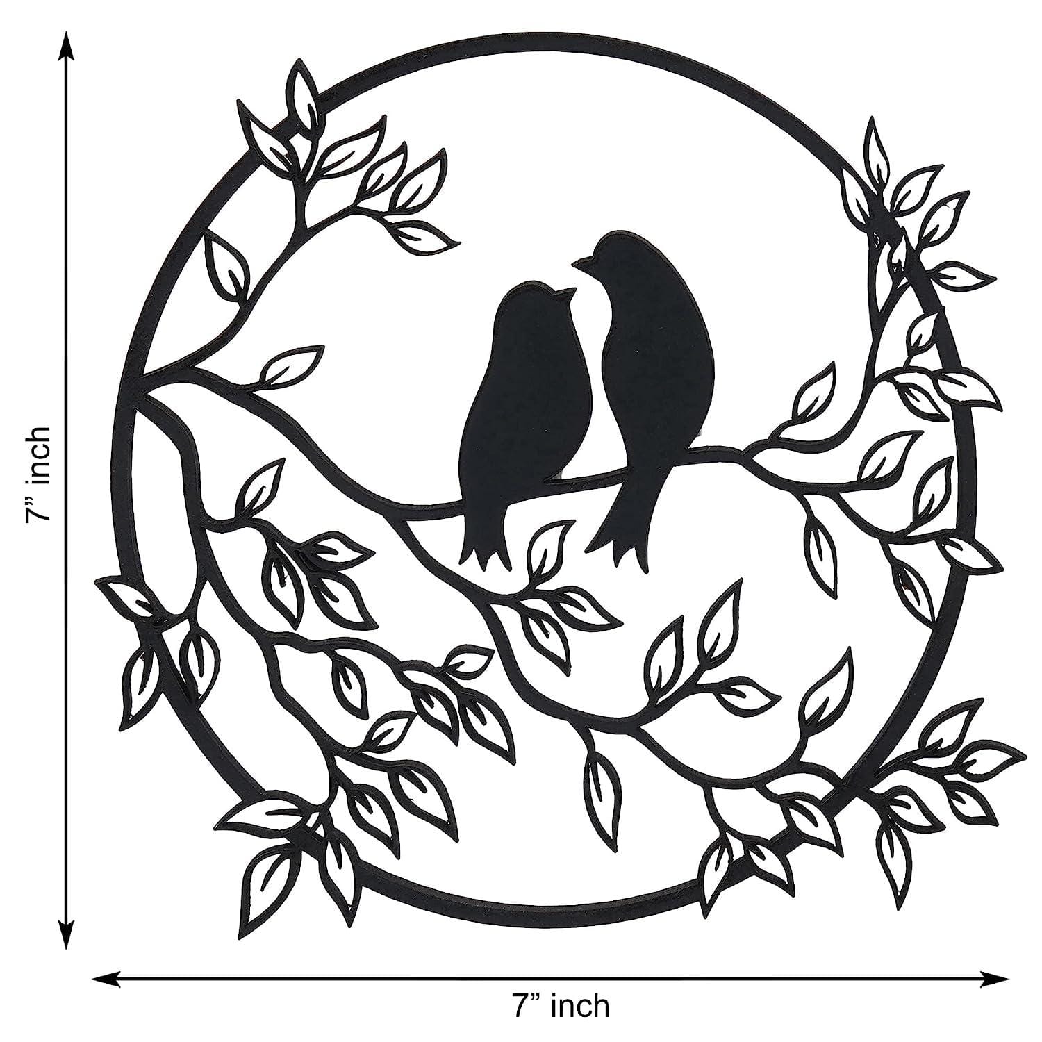 Décoration murale premium en bois découpé au laser Arbre et moineau, pour la décoration murale, la décoration intérieure, la décoration de Noël - 17,78 cm (Bois, Noir) Sculptures murales