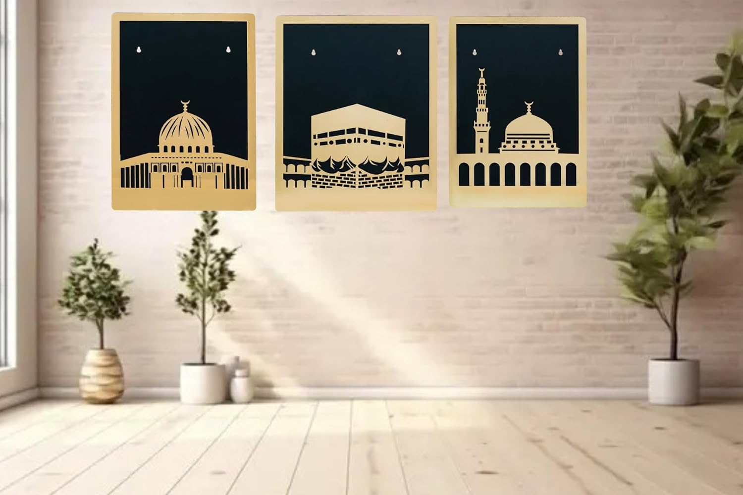 Décoration Murale Islamique Premium en Bois Découpée au Laser, Décoration Murale pour Maison/Bureau, Art Mural Musulman pour Décoration de Salon, Mosquée Al Aqsa, Mosquée An-Nabawi, Mosquée Al Kaaba