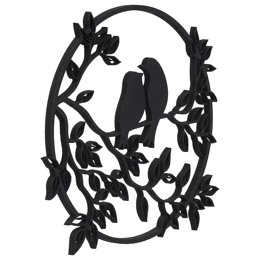 Décoration murale premium en bois découpé au laser Arbre et moineau, pour la décoration murale, la décoration intérieure, la décoration de Noël - 17,78 cm (Bois, Noir) Sculptures murales