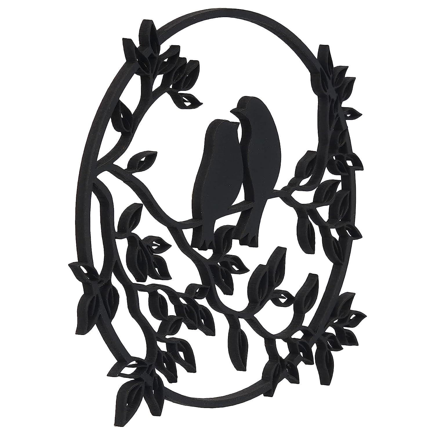 Décoration murale premium en bois découpé au laser Arbre et moineau, pour la décoration murale, la décoration intérieure, la décoration de Noël - 17,78 cm (Bois, Noir) Sculptures murales
