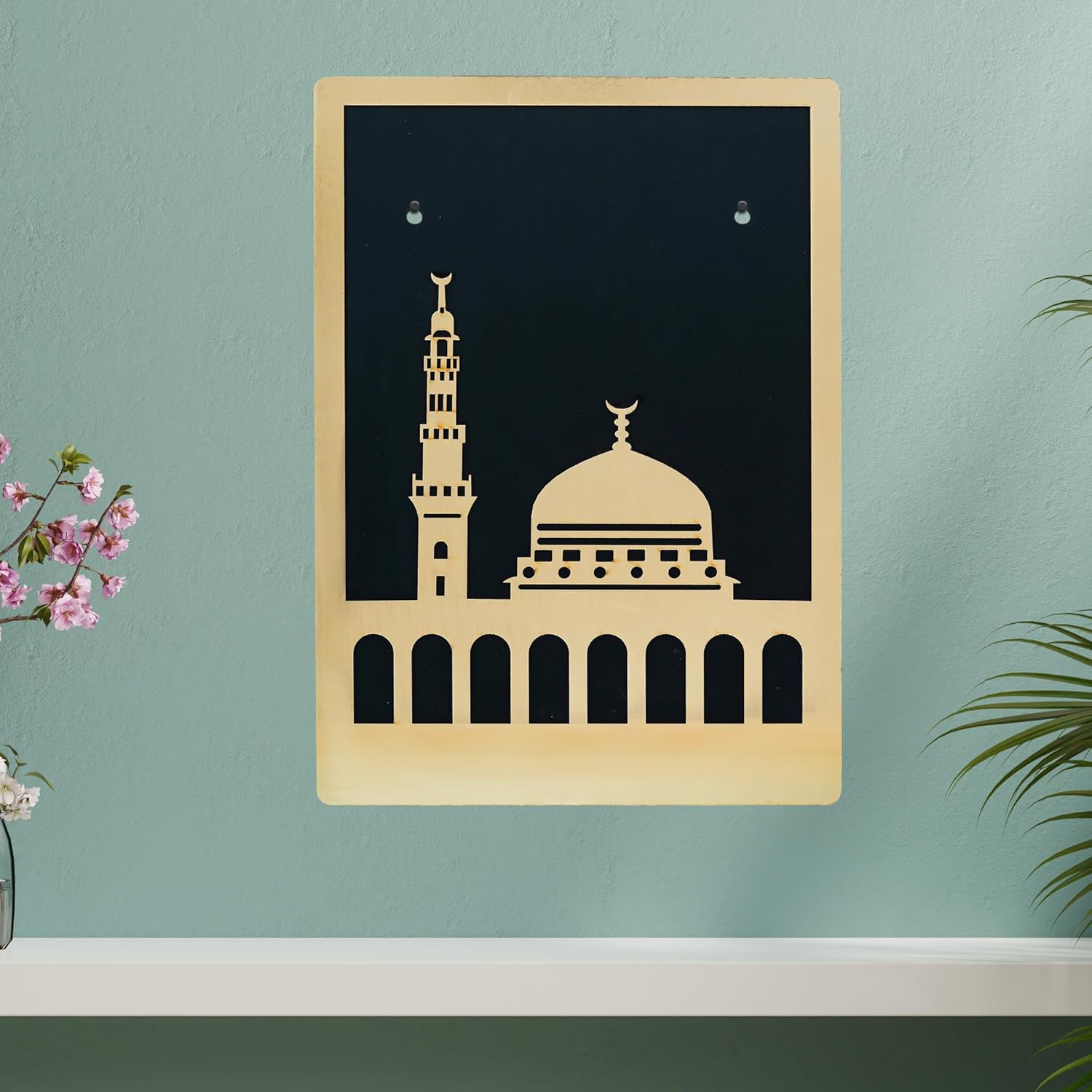 Décoration Murale Islamique Premium en Bois Découpée au Laser, Décoration Murale pour Maison/Bureau, Art Mural Musulman pour Décoration de Salon, Mosquée Al Aqsa, Mosquée An-Nabawi, Mosquée Al Kaaba