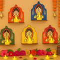 Support mural en bois fait main de qualité supérieure pour bougie Diya – Étagère murale traditionnelle indienne avec motif de femme Namaste pour la décoration de Diwali, bougeoir chauffe-plat () Étagère Murale