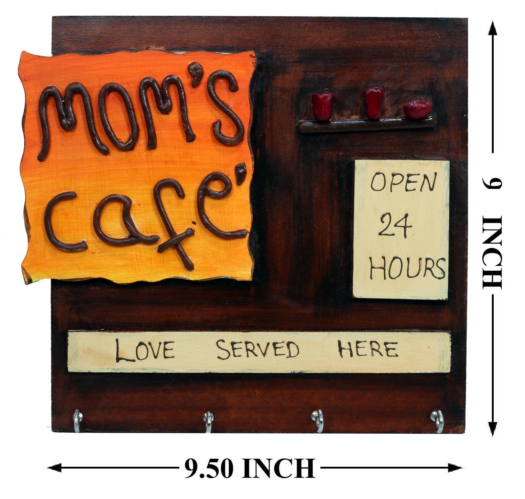 Porte-clés mural en bois « Beautiful Mom's Cafe » | pour la décoration de la cuisine | pour la décoration intérieure (4 crochets, 22,86 cm x 24,13 cm)
