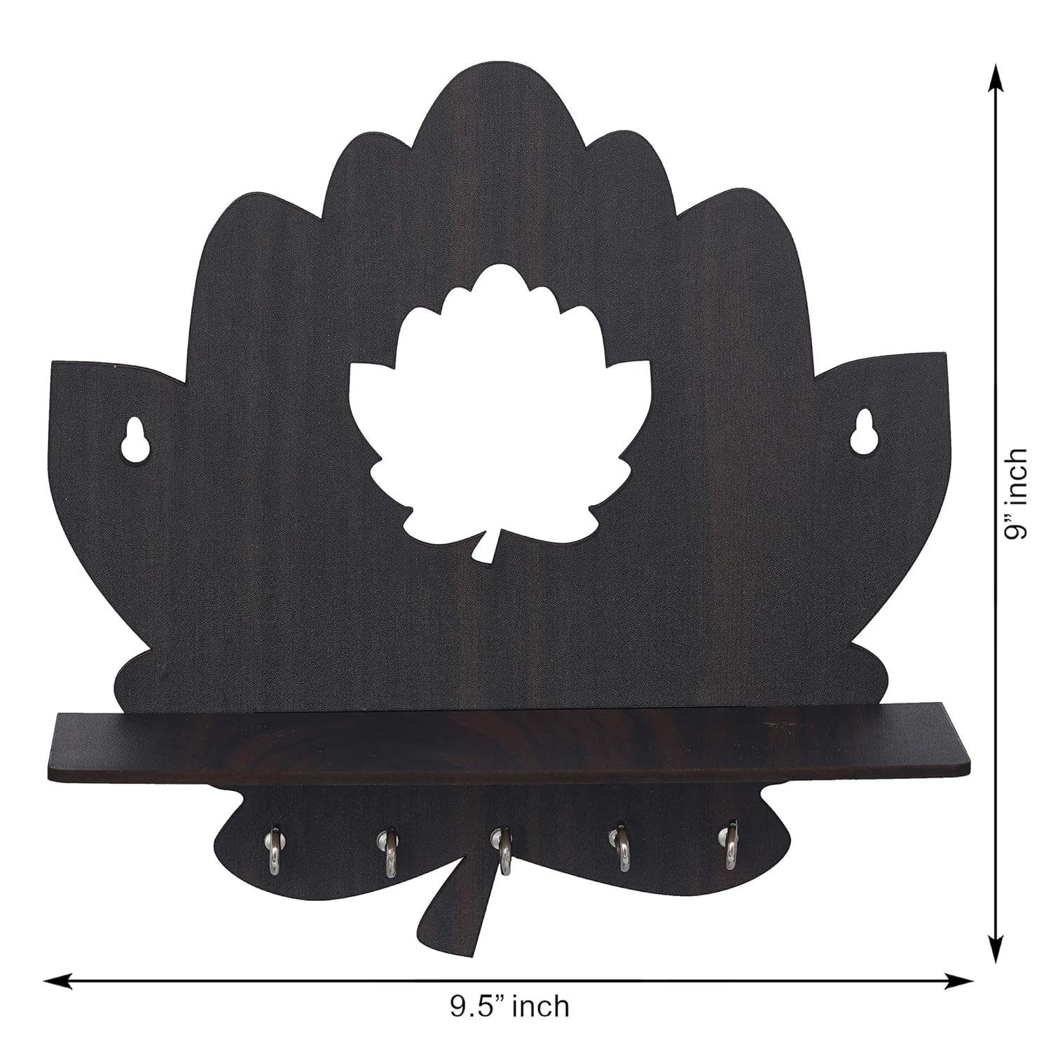 Porte-clés en forme de lotus en bois avec étagère murale, porte-clés avec 5 crochets (couleur bois) Porte-clés pour la décoration de la maison et du bureau (couleur marron)