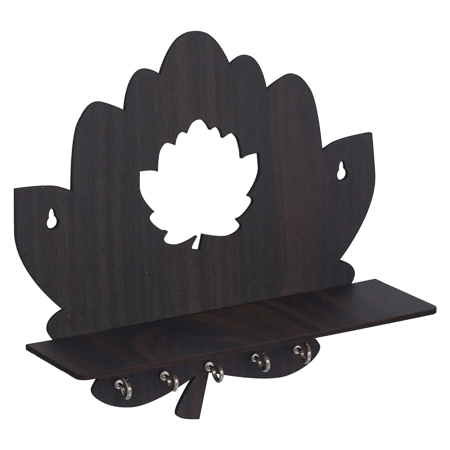 Porte-clés en forme de lotus en bois avec étagère murale, porte-clés avec 5 crochets (couleur bois) Porte-clés pour la décoration de la maison et du bureau (couleur marron)