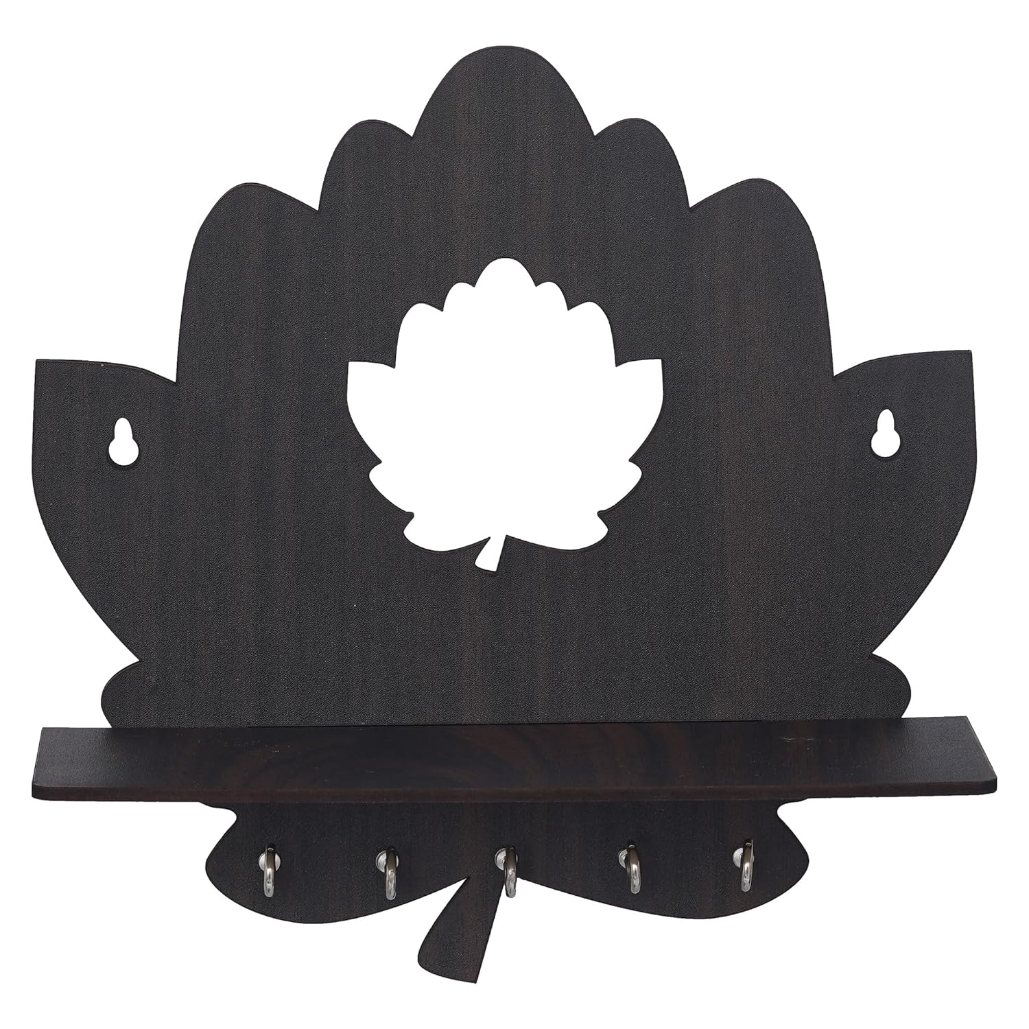 Porte-clés en forme de lotus en bois avec étagère murale, porte-clés avec 5 crochets (couleur bois) Porte-clés pour la décoration de la maison et du bureau (couleur marron)