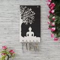 Porte-clés mural haut de gamme en bois Gautam Bouddha pour la décoration de la maison et du bureau | Support pour clés pour la maison | Porte-clés pour la décoration du bureau (10,5 pouces, 5 crochets)
