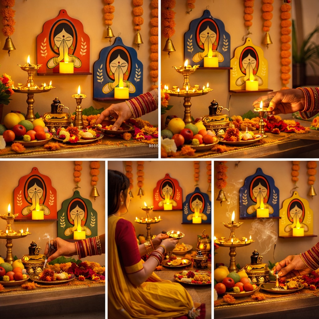 Support mural en bois fait main de qualité supérieure pour bougie Diya – Étagère murale traditionnelle indienne avec motif de femme Namaste pour la décoration de Diwali, bougeoir chauffe-plat () Étagère Murale