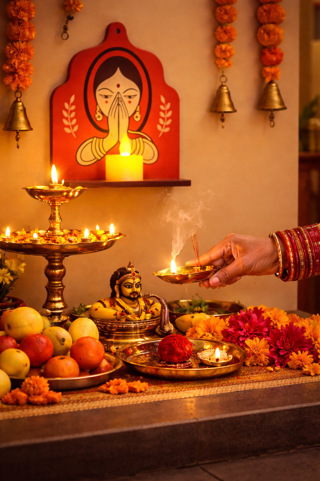 Support mural en bois fait main de qualité supérieure pour bougie Diya – Étagère murale traditionnelle indienne avec motif de femme Namaste pour la décoration de Diwali, bougeoir chauffe-plat () Étagère Murale
