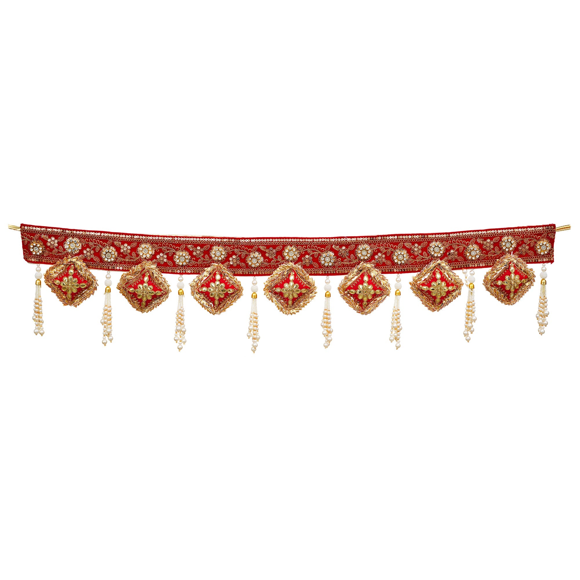 Décoration de porte/Bandarwal/Toran faite à la main de qualité supérieure, Bandarwal traditionnel à fleurs Gota pour porte, longueur 37 pouces, décor de Diwali multicolore (37 pouces)