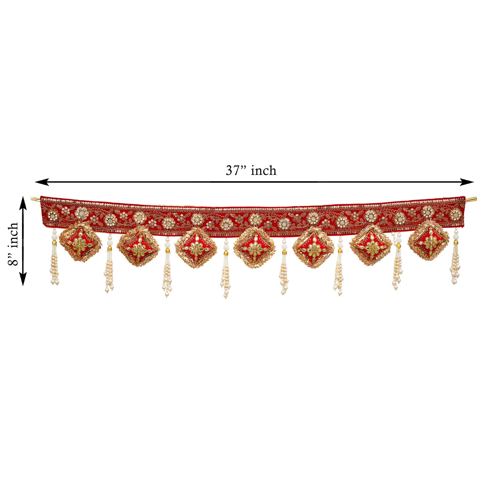 Décoration de porte/Bandarwal/Toran faite à la main de qualité supérieure, Bandarwal traditionnel à fleurs Gota pour porte, longueur 37 pouces, décor de Diwali multicolore (37 pouces)