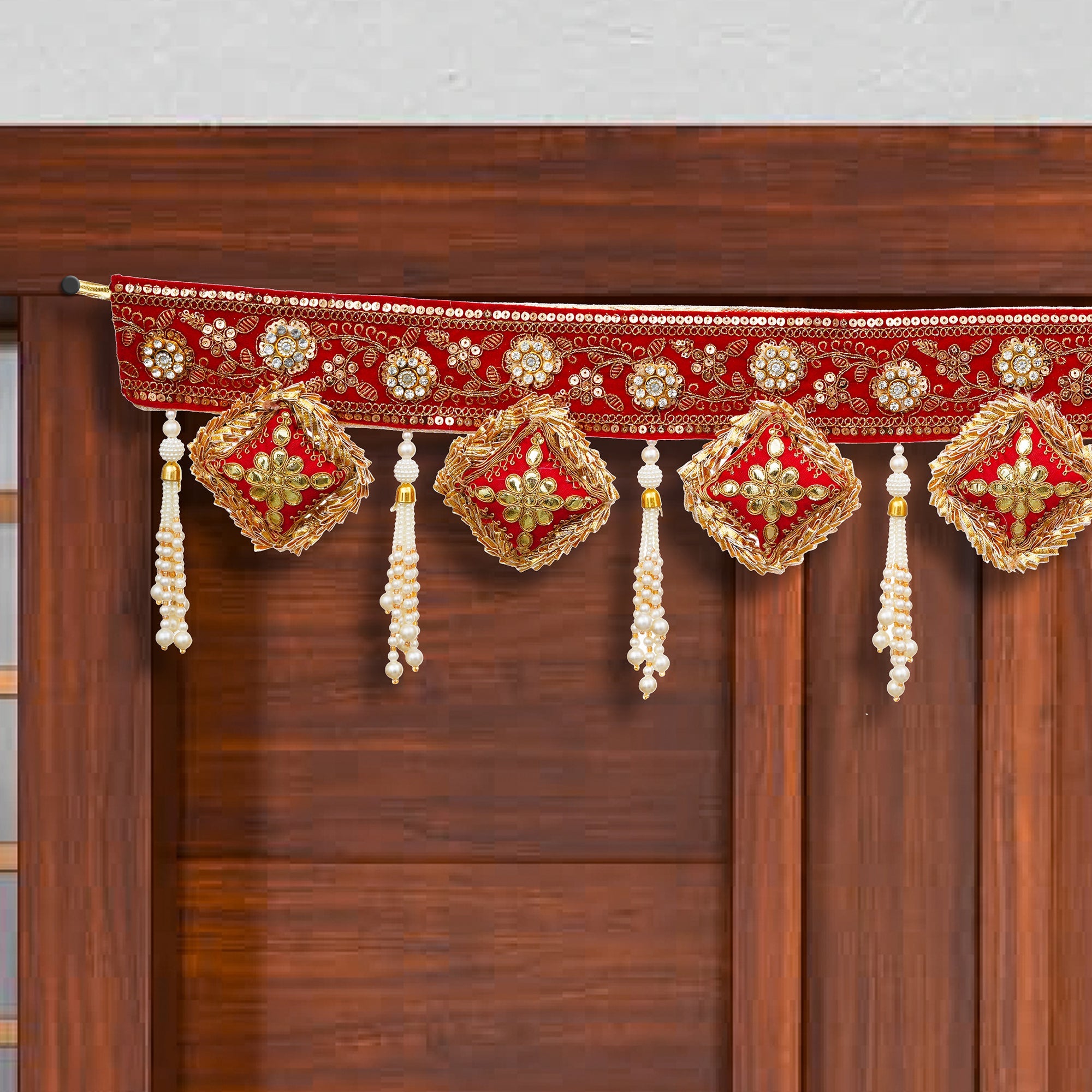 Décoration de porte/Bandarwal/Toran faite à la main de qualité supérieure, Bandarwal traditionnel à fleurs Gota pour porte, longueur 37 pouces, décor de Diwali multicolore (37 pouces)
