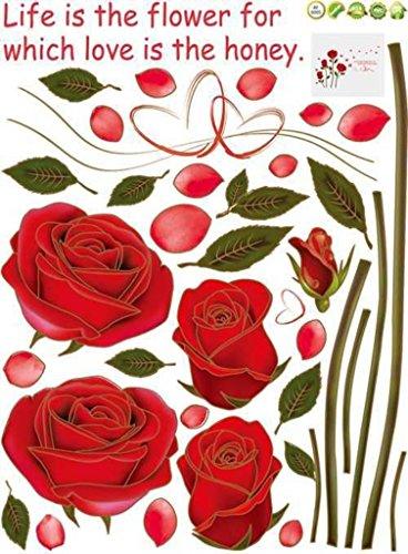 Sticker mural « Roses romantiques » (Vinyle PVC, 50 cm x 70 cm, Multicolore)